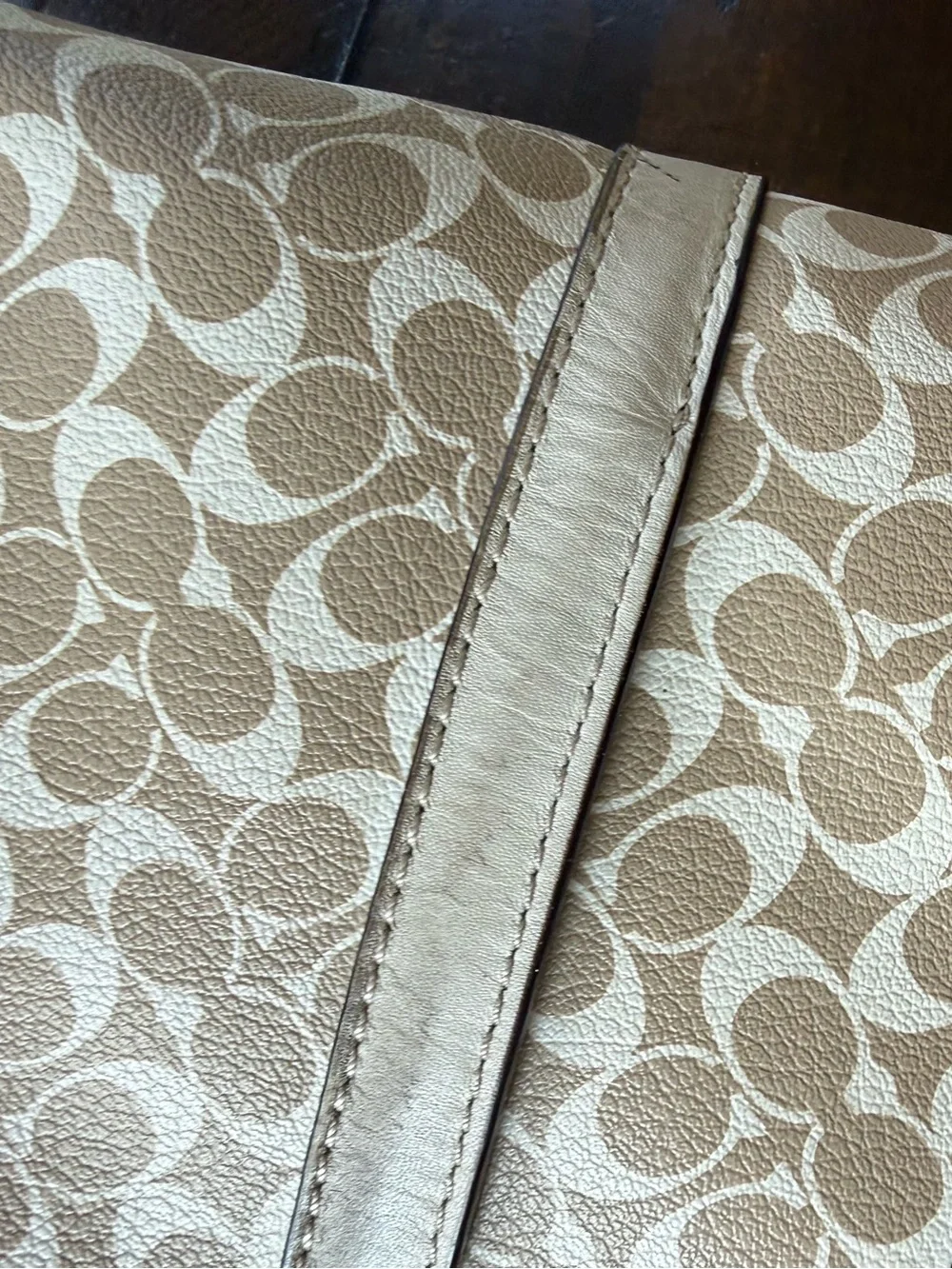 Coach Beige Tote with Pink Center Stripe